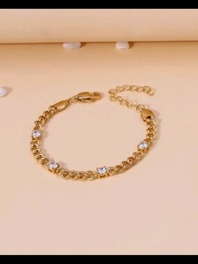 Gold Chain Bracelet with Clear Stones - Women Jewelry